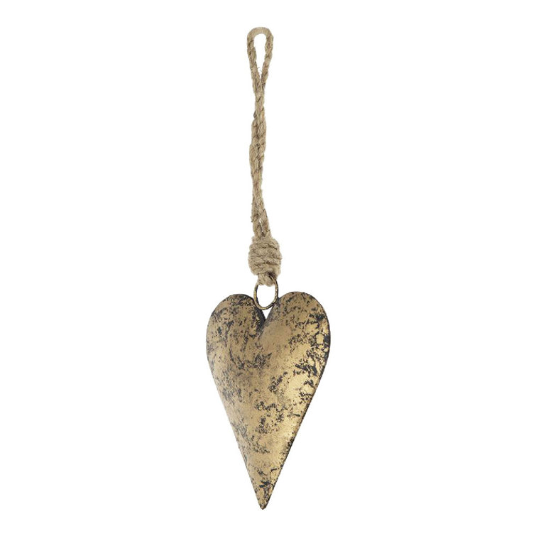 Gold Iron Heart-Shaped Hanging Ornaments Set of 12
