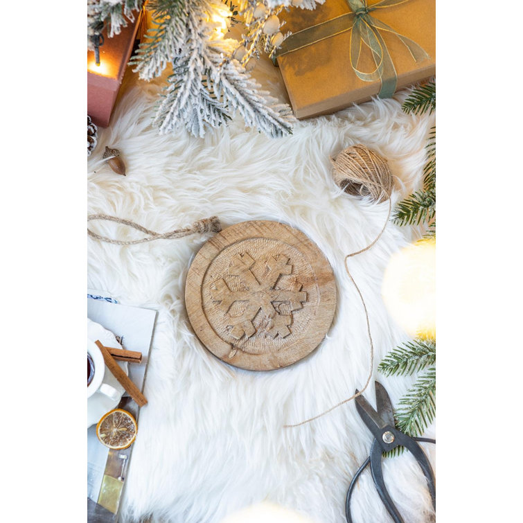 Set of 12 Brown Mango Wood Snowflake Hanging Ornaments