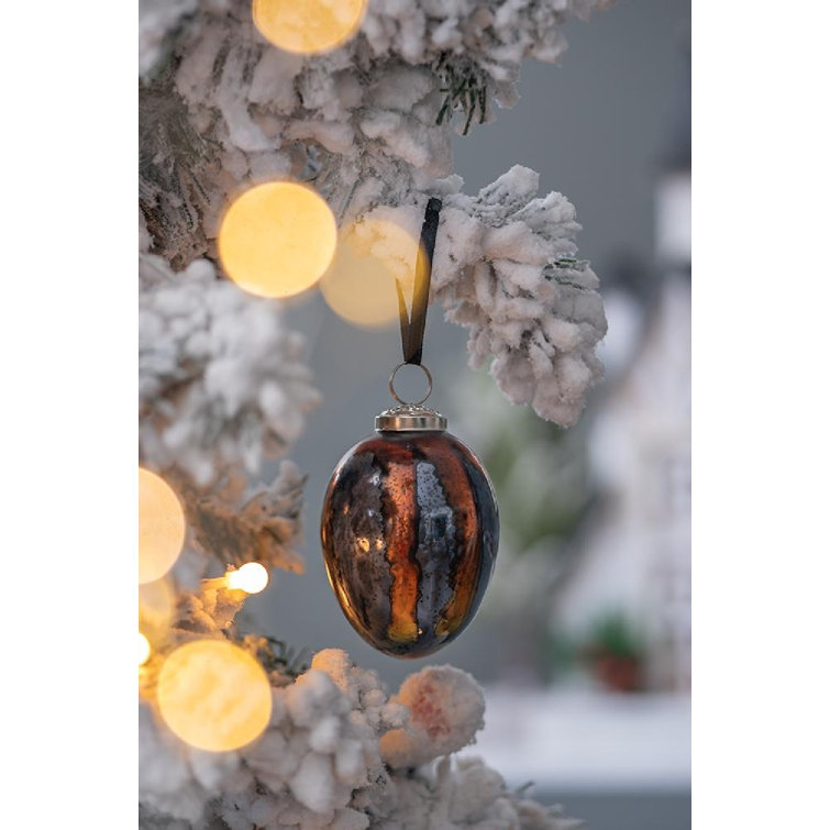 Set of 12 Blue and Orange Glass Egg Ornaments