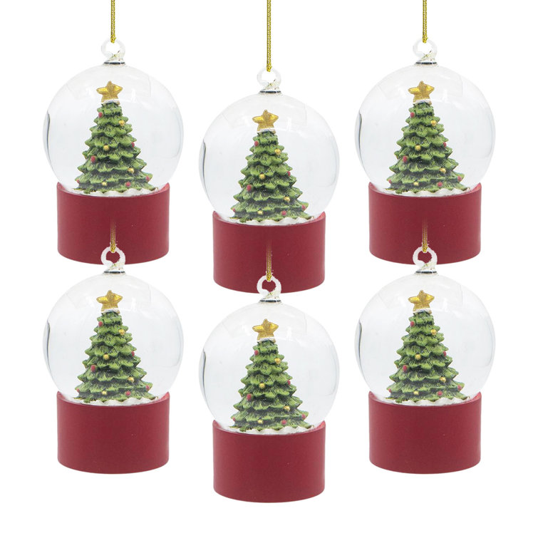 Red Resin and Glass Christmas Tree Water Globes Set of 6