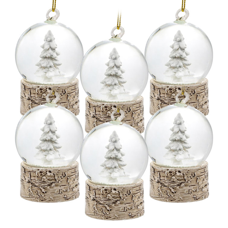 Set of 6 Brown Resin Glass Snow Globe Ornaments