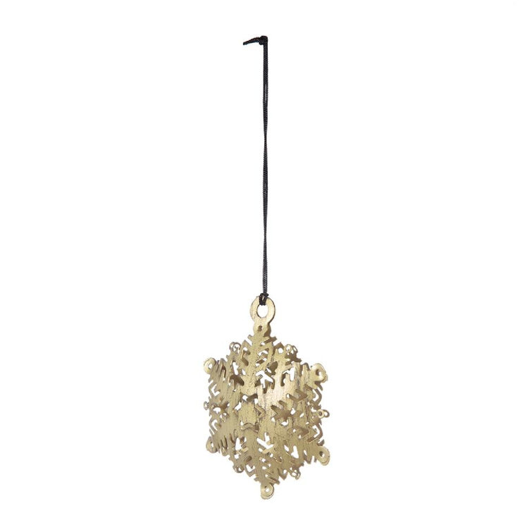 Set of 12 Distressed Gold Iron Snowflake Hanging Ornaments