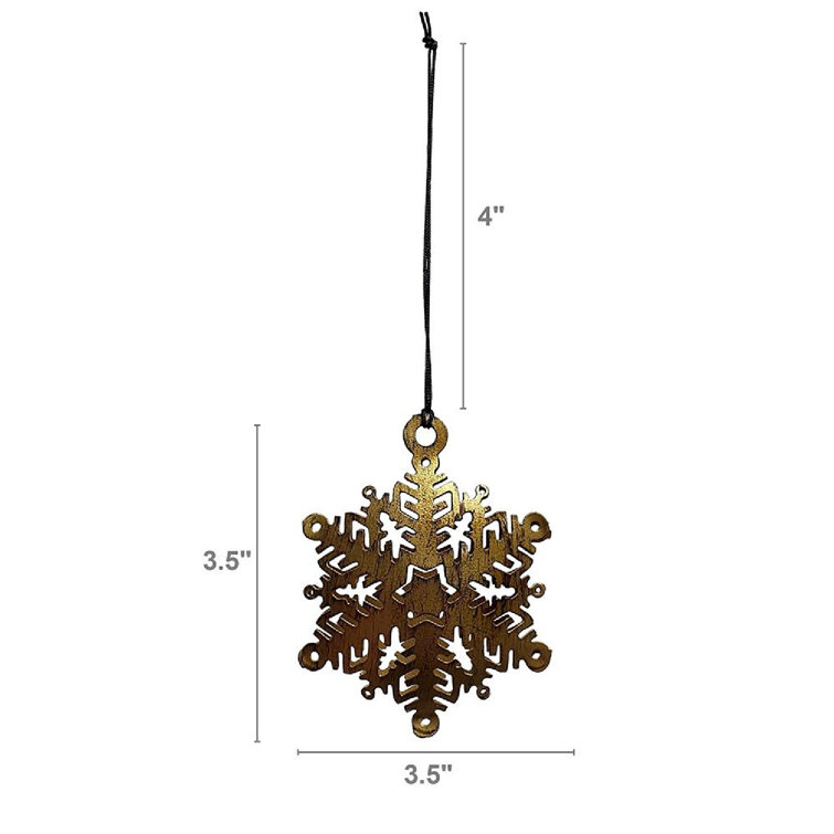 Set of 12 Distressed Gold Iron Snowflake Hanging Ornaments