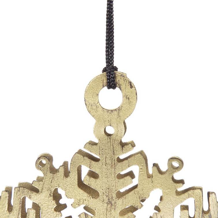 Set of 12 Distressed Gold Iron Snowflake Hanging Ornaments