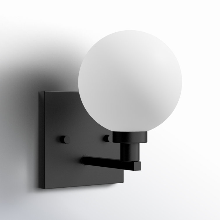 Clybourn Midnight Black Industrial Wall Sconce with Milk Glass