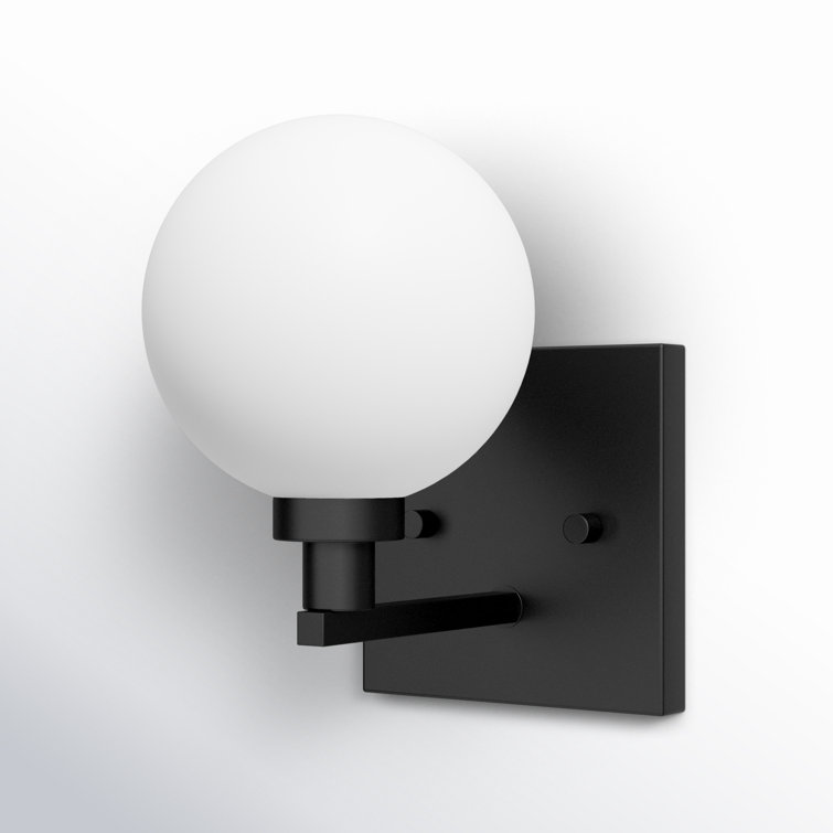 Clybourn Midnight Black Industrial Wall Sconce with Milk Glass