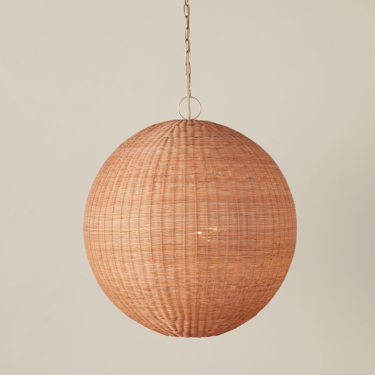 Natural Rattan Globe Pendant Light with Antique Brass Chain