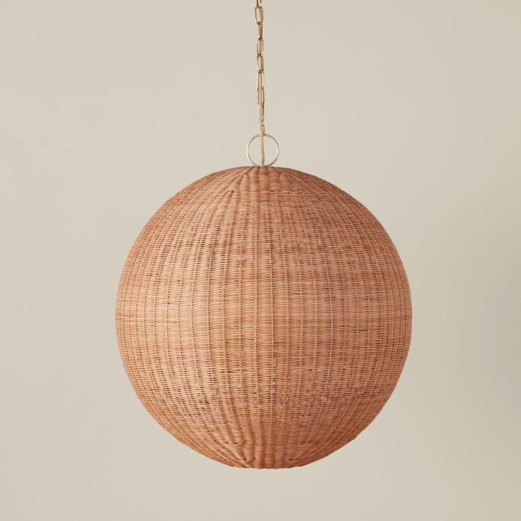 Natural Rattan Globe Pendant Light with Antique Brass Chain