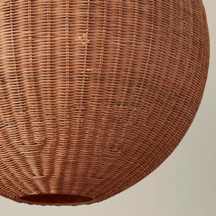 Natural Rattan Globe Pendant Light with Antique Brass Chain