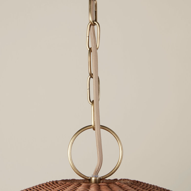 Natural Rattan Globe Pendant Light with Antique Brass Chain