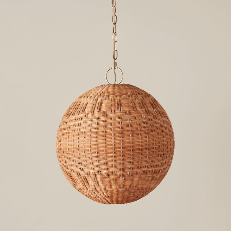 Natural Rattan Globe Pendant Light with Brass Chain