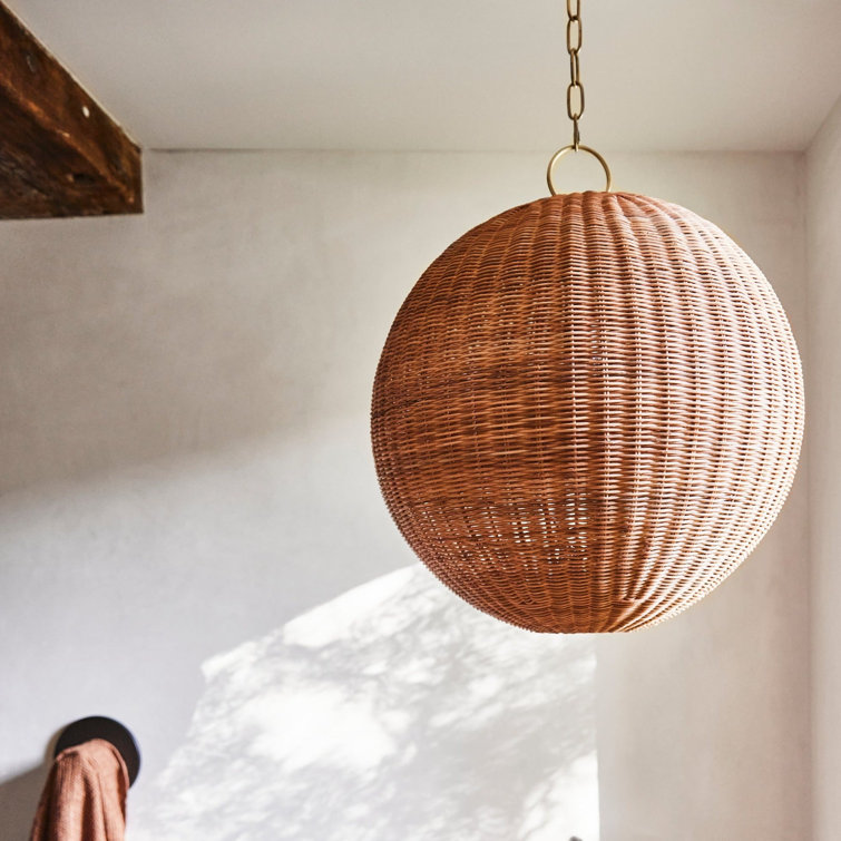 Natural Rattan Globe Pendant Light with Brass Chain