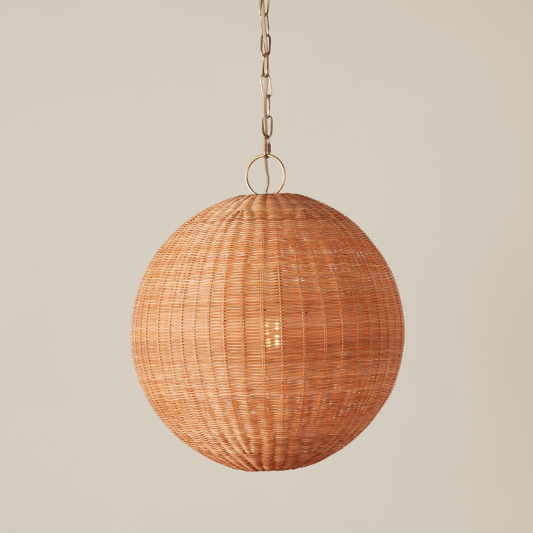 Natural Rattan Globe Pendant Light with Brass Chain