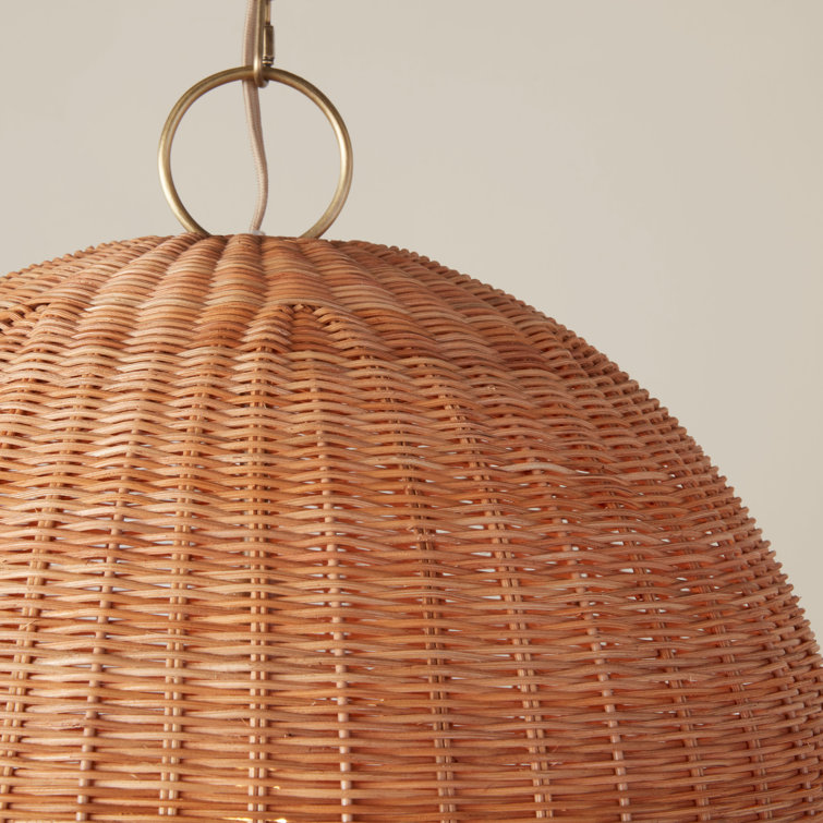 Natural Rattan Globe Pendant Light with Brass Chain