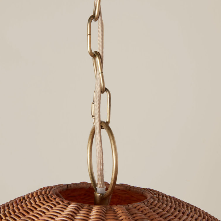 Natural Rattan Globe Pendant Light with Brass Chain