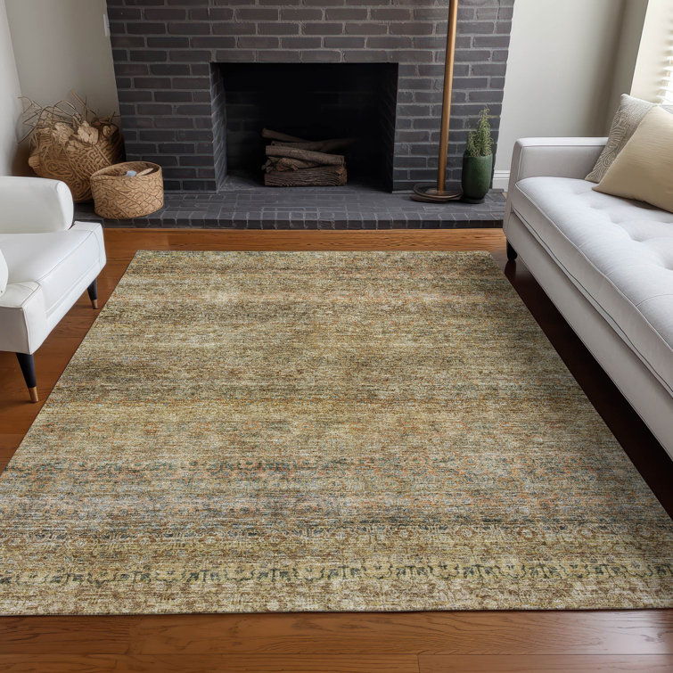 Wheat Rectangular Synthetic Easy Care Washable Rug