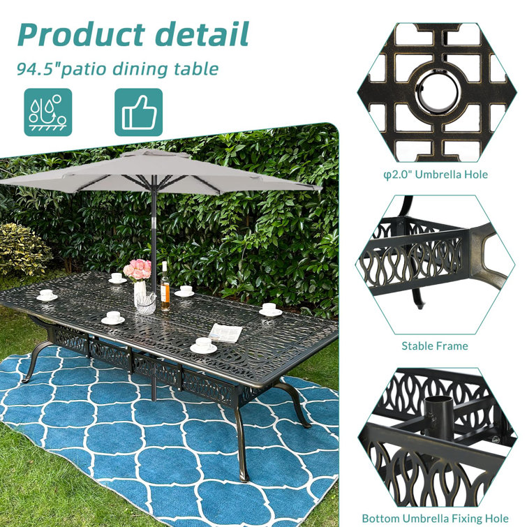 Antique Bronze 9-Piece Cast Aluminum Patio Dining Set with Red Cushions