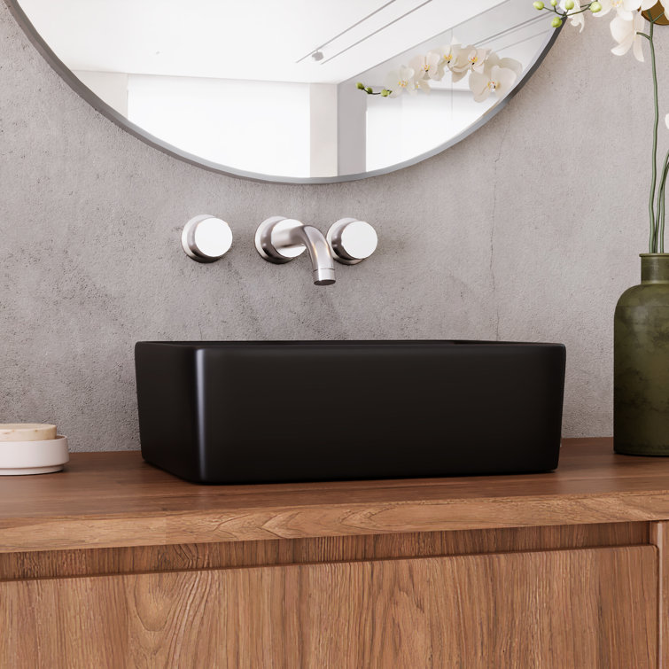 Black Ceramic Rectangular Vessel Bathroom Sink, 16'' x 12''
