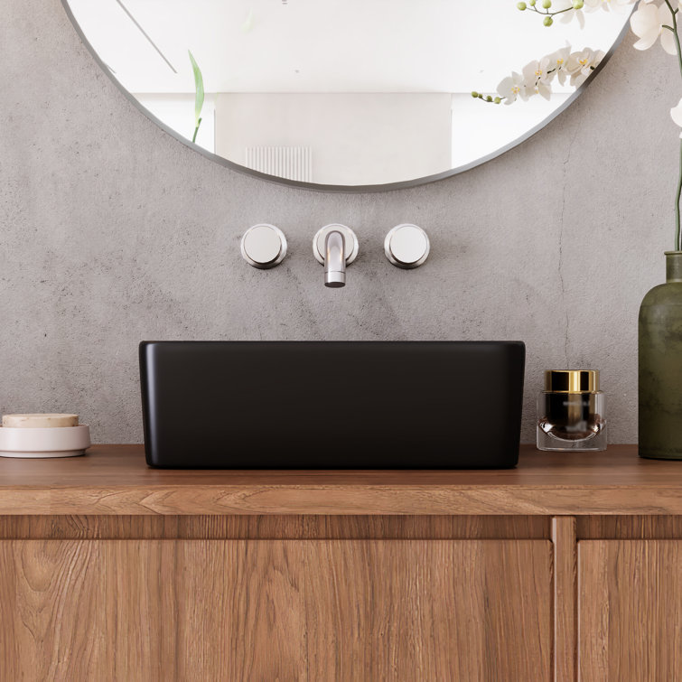 Black Ceramic Rectangular Vessel Bathroom Sink, 16'' x 12''