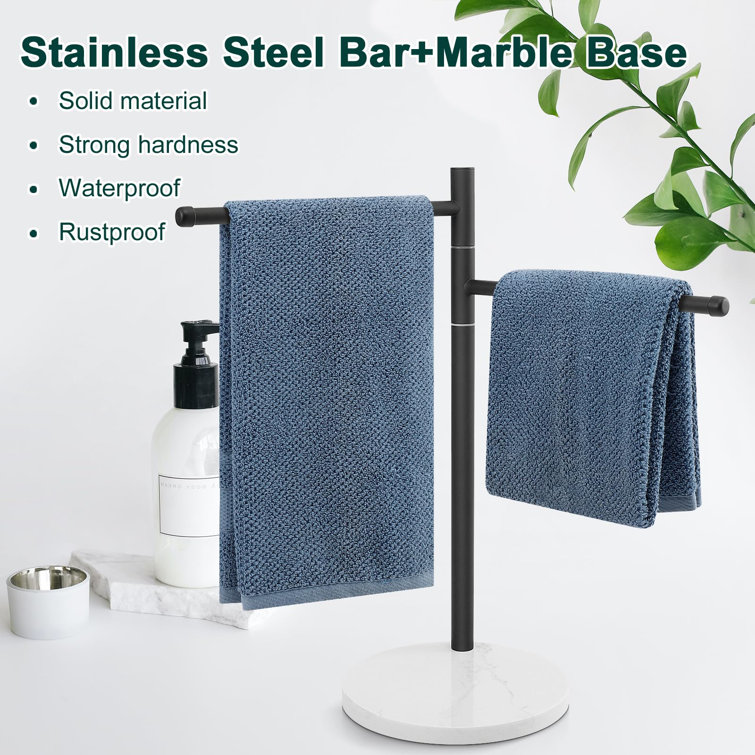 Matte Black Stainless Steel Freestanding Towel Rack with Marble Base