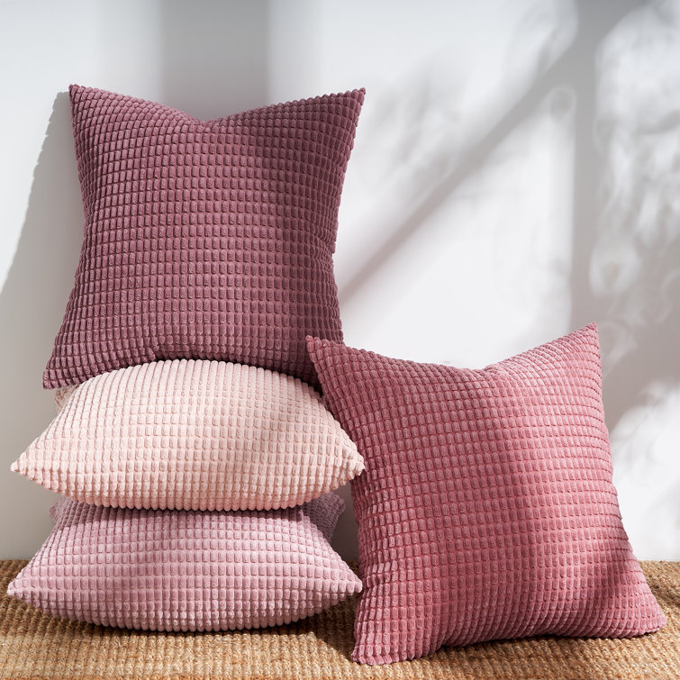 Blush and Rose Corduroy Square Throw Pillow Set of 4