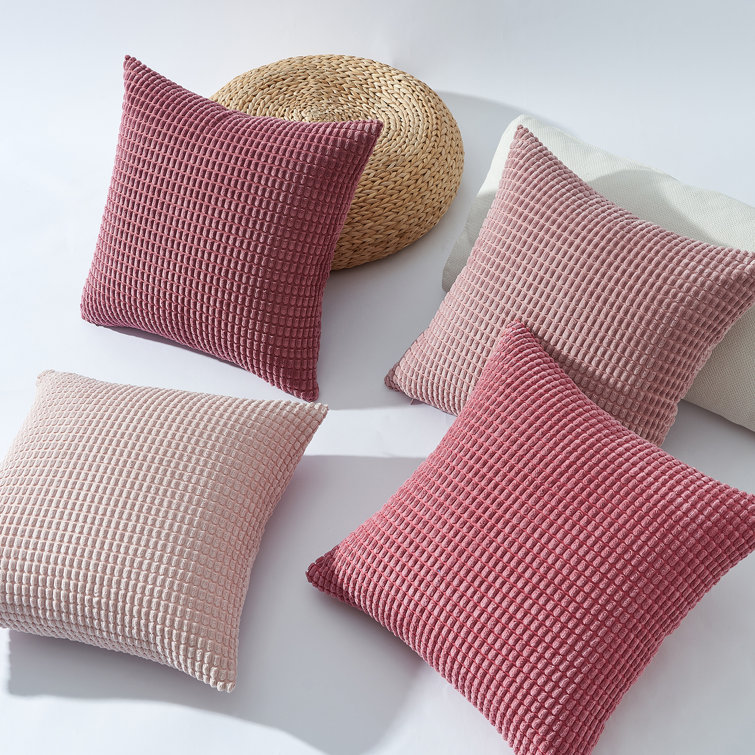 Blush and Rose Corduroy Square Throw Pillow Set of 4