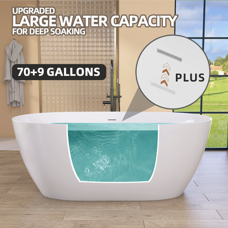 Gloss White 59'' Freestanding Acrylic Soaking Bathtub