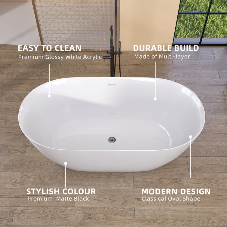 Gloss White 59'' Freestanding Acrylic Soaking Bathtub