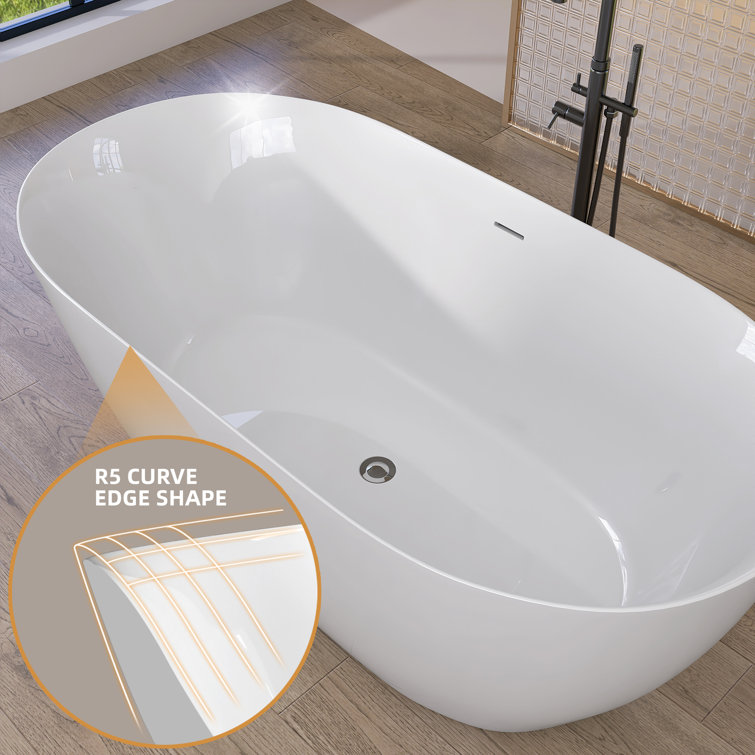 Gloss White 59'' Freestanding Acrylic Soaking Bathtub