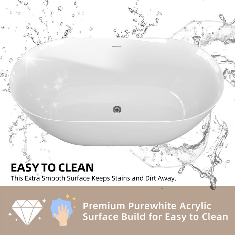 Gloss White 59'' Freestanding Acrylic Soaking Bathtub