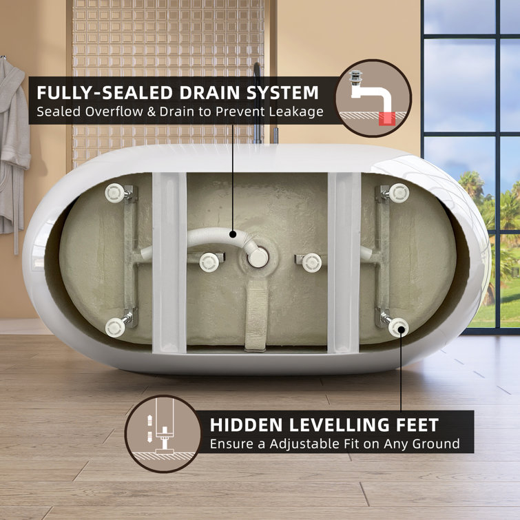Gloss White 59'' Freestanding Acrylic Soaking Bathtub