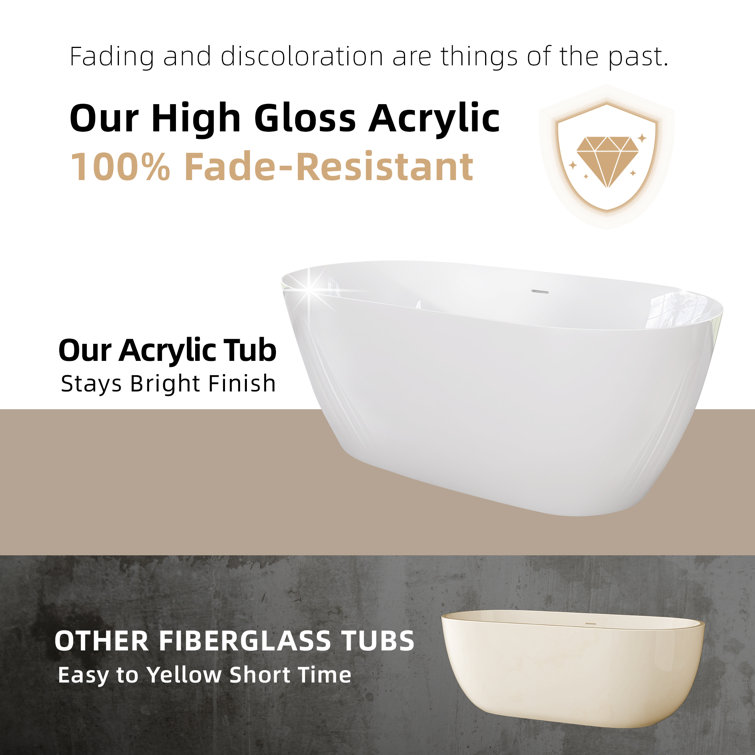 Gloss White 59'' Freestanding Acrylic Soaking Bathtub