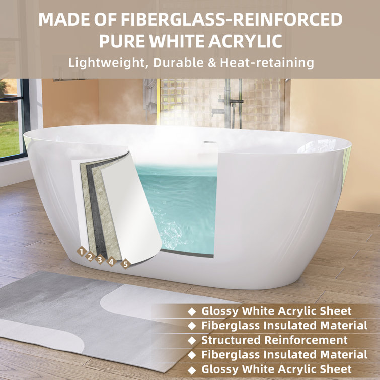 Gloss White 59'' Freestanding Acrylic Soaking Bathtub