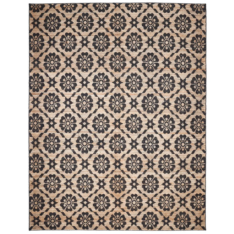 Handmade Black and Brown Cotton Geometric Area Rug