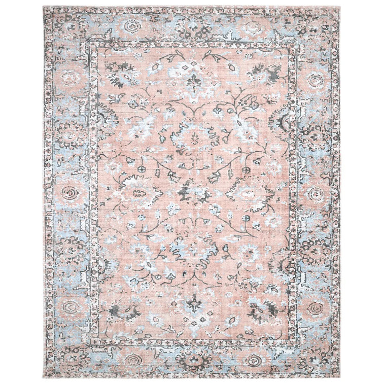 Blush and Dusty Pink Floral Hand-Knotted Wool Area Rug