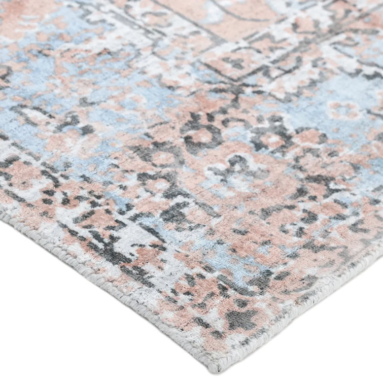 Blush and Dusty Pink Floral Hand-Knotted Wool Area Rug
