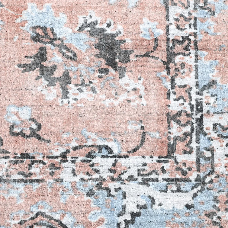 Blush and Dusty Pink Floral Hand-Knotted Wool Area Rug