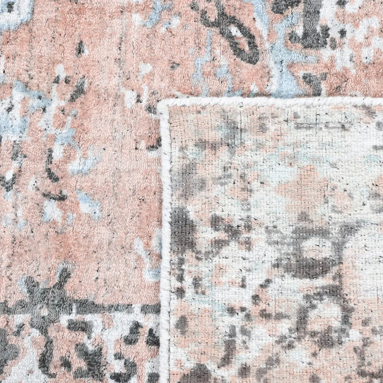 Blush and Dusty Pink Floral Hand-Knotted Wool Area Rug