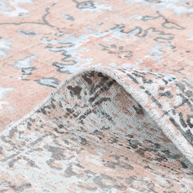 Blush and Dusty Pink Floral Hand-Knotted Wool Area Rug