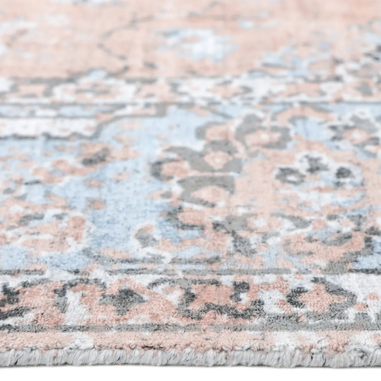 Blush and Dusty Pink Floral Hand-Knotted Wool Area Rug
