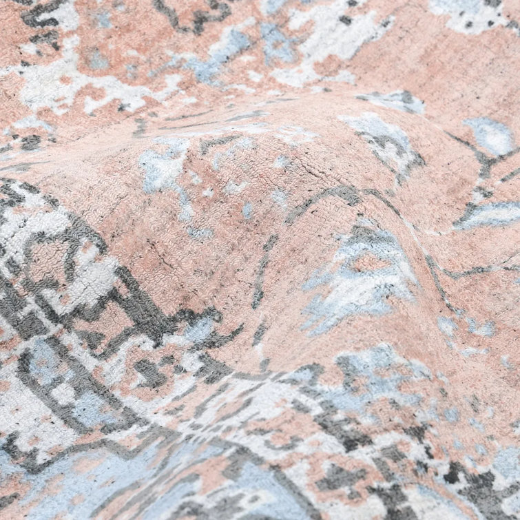 Blush and Dusty Pink Floral Hand-Knotted Wool Area Rug