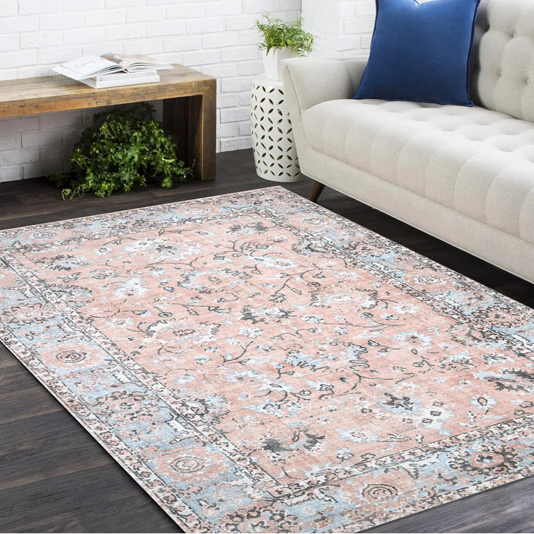 Blush and Dusty Pink Floral Hand-Knotted Wool Area Rug