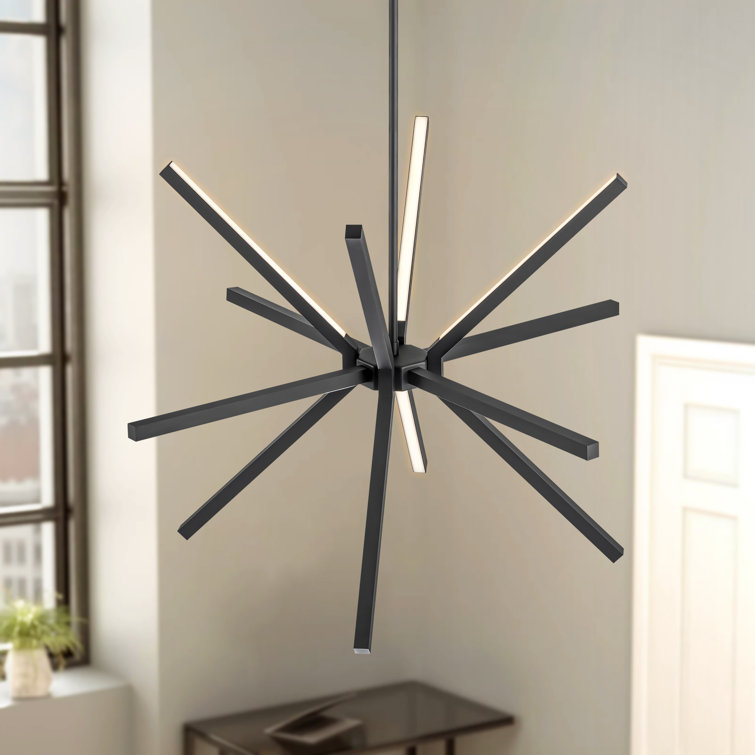 Black Aluminum 12-Light Sputnik Linear Chandelier