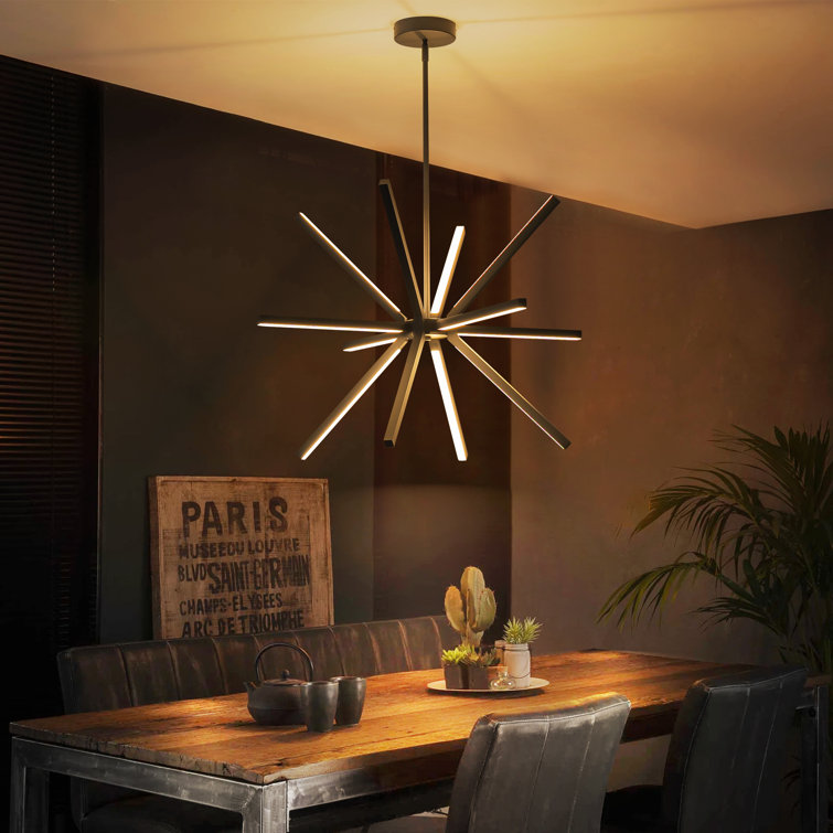 Black Aluminum 12-Light Sputnik Linear Chandelier