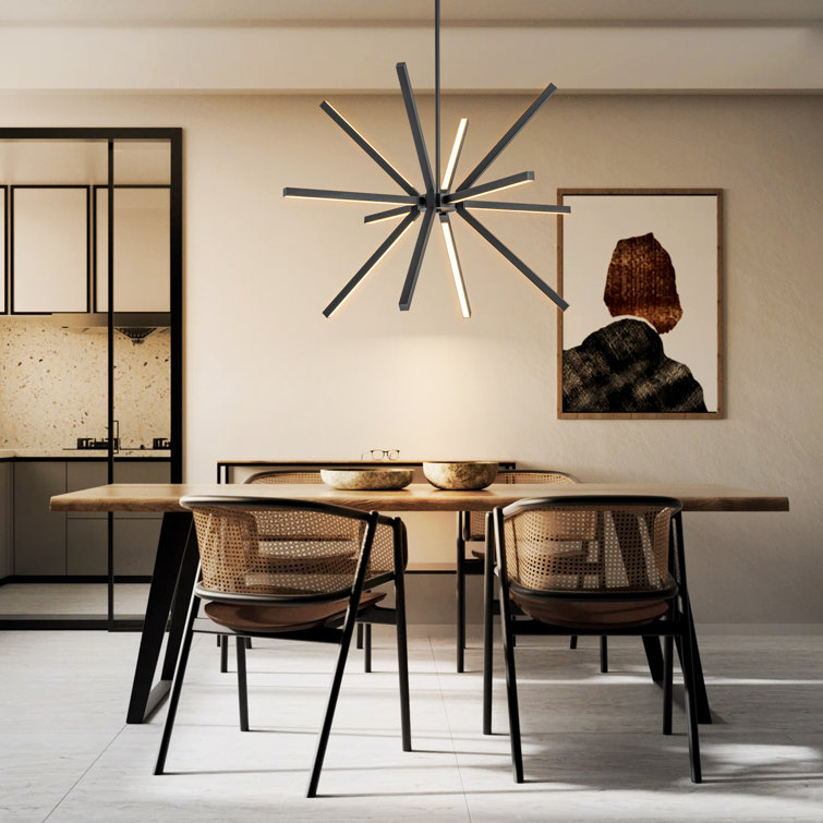 Black Aluminum 12-Light Sputnik Linear Chandelier