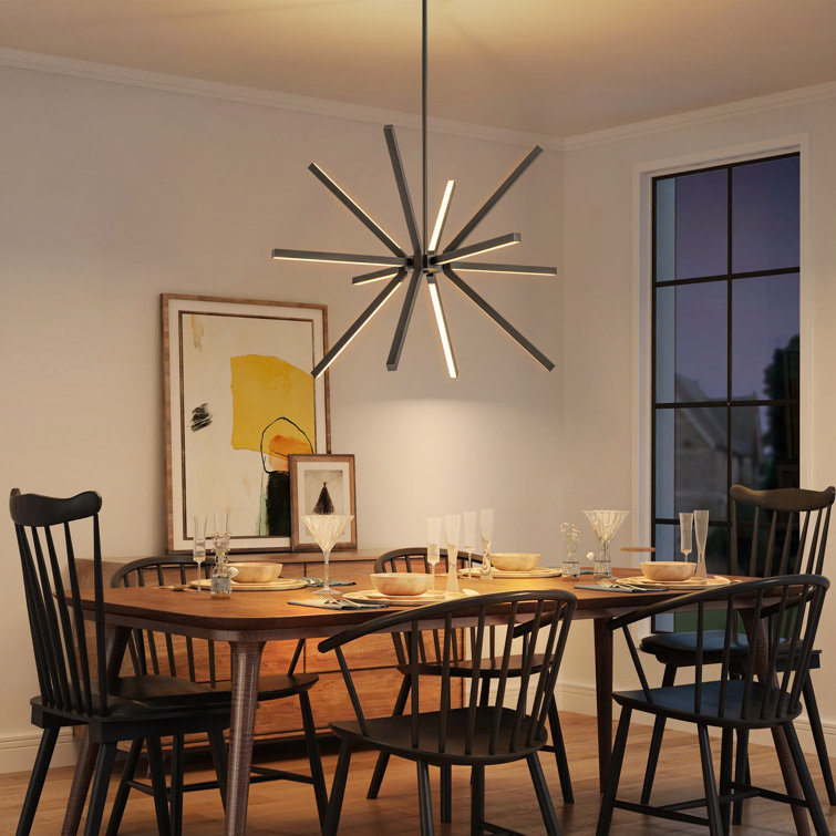 Black Aluminum 12-Light Sputnik Linear Chandelier