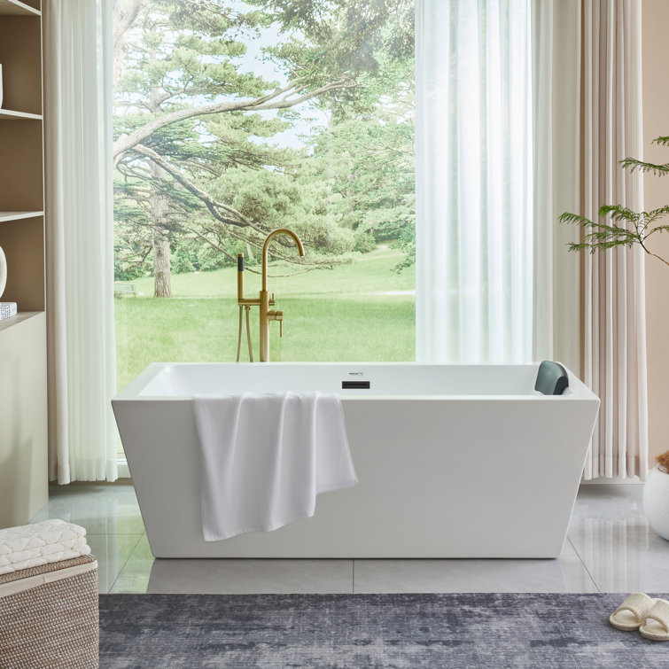 Elena 59" White Acrylic Freestanding Soaking Bathtub