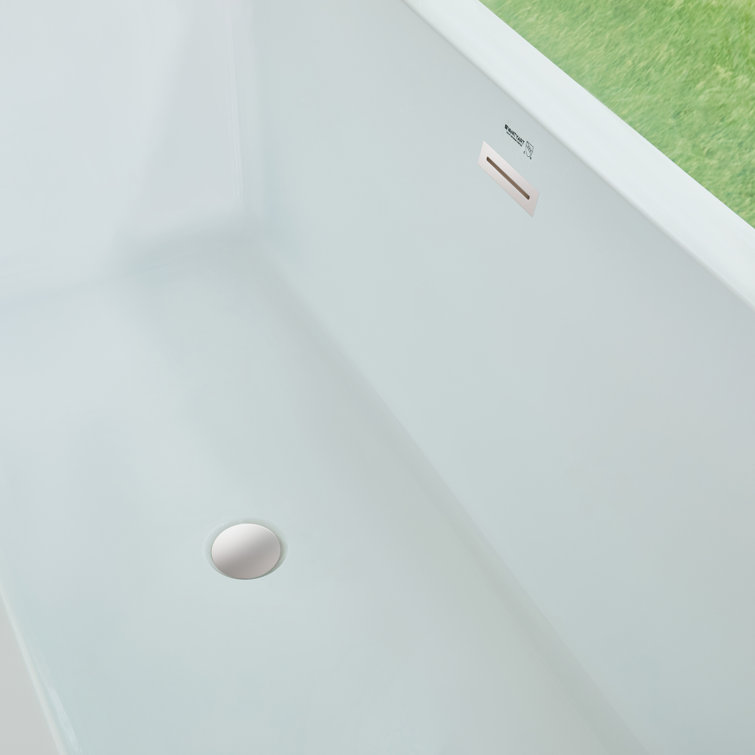 67'' White Acrylic Freestanding Soaking Bathtub with Chrome Overflow