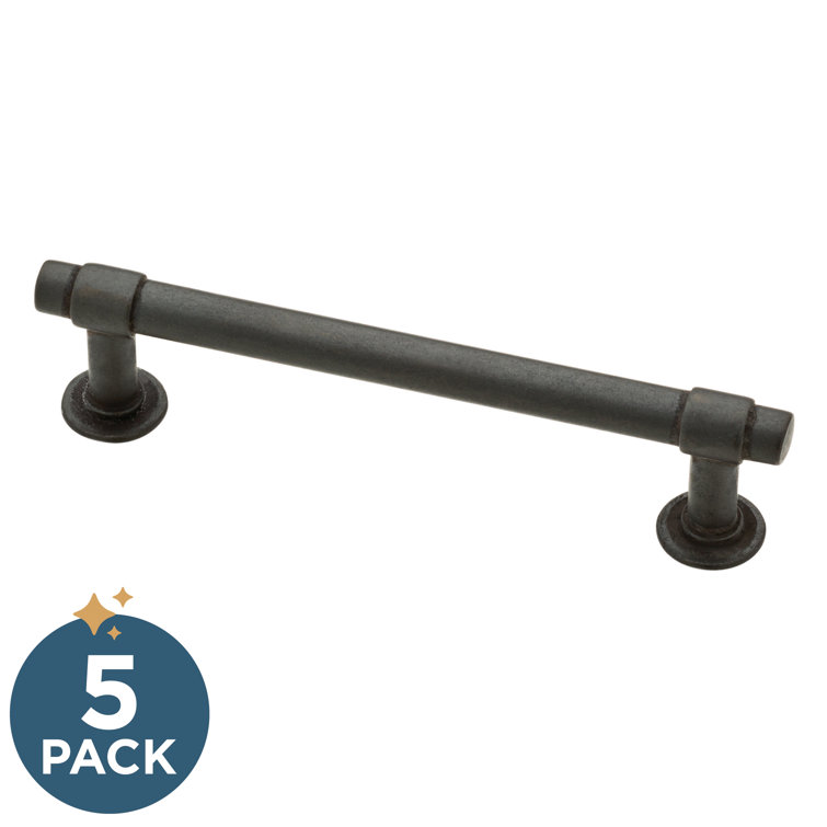 Soft Iron and Brass Bar Drawer Pulls with Installation Hardware, 5-Pack