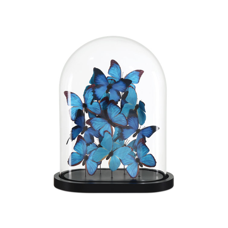 Large Blue and Black Butterfly Wood Base Sculpture
